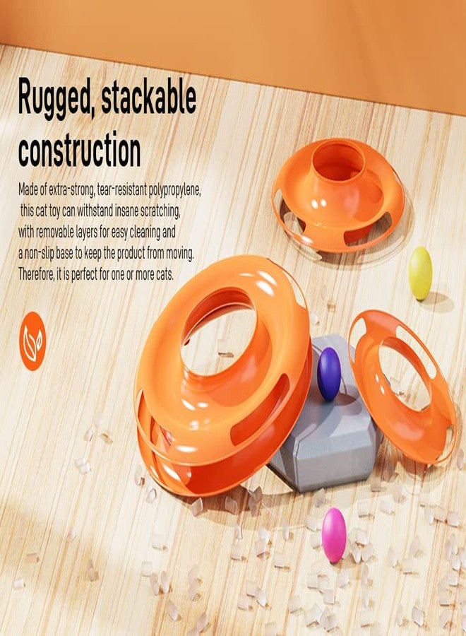 KsPups 3 Levels Pet Cat Toy I Funny Tower Tracks I Disc Cat Tracks Toys I Training Intelligence Amusement Plate I Cat Ball Toys for Cats Kitten I Exercise Ball Orange - Image 3